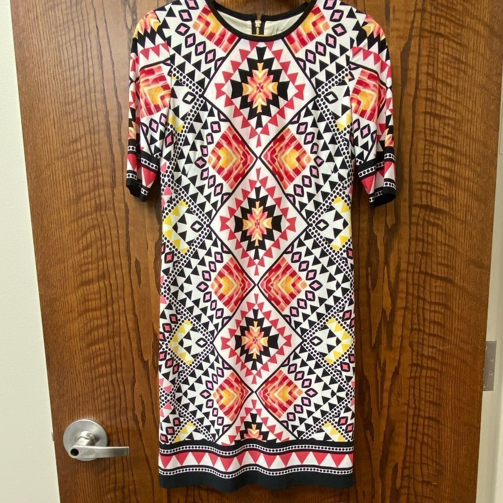 Eliza J Black And Pink Geometric Tribal Print Mini Sheath Dress - Picture 9 of 9